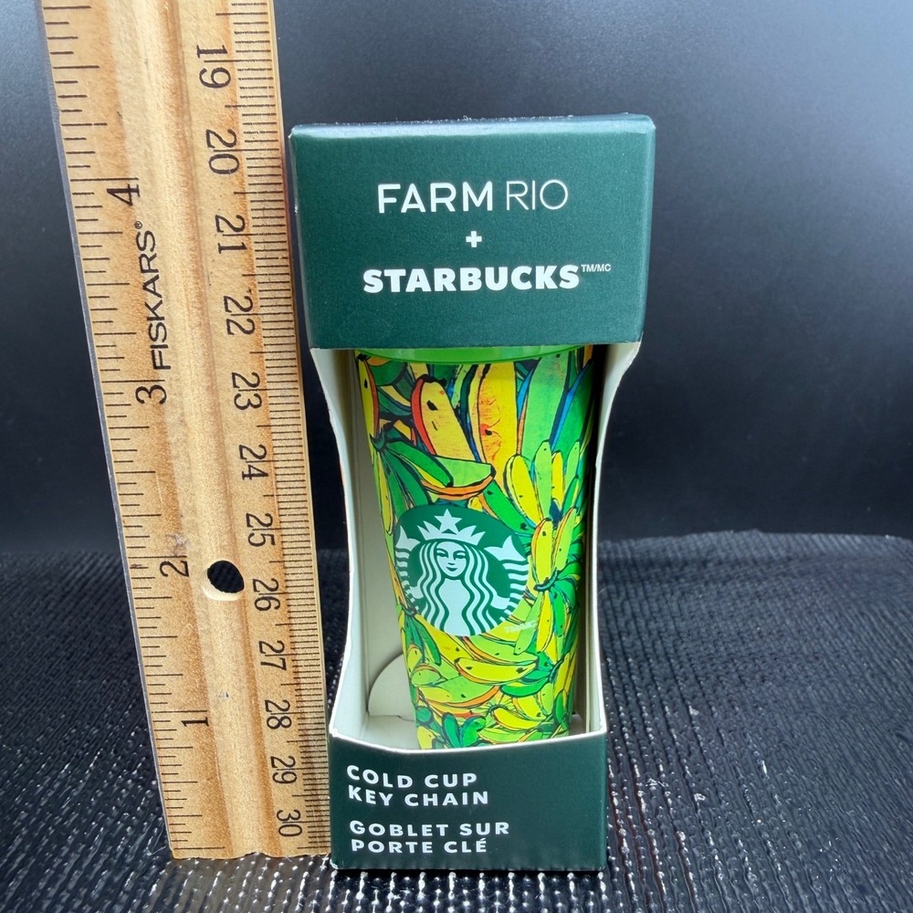 Farm Rio Starbucks Cold Cup Keychain Tropical Banana Print Green Yellow Sealed - Picture 2 of 6